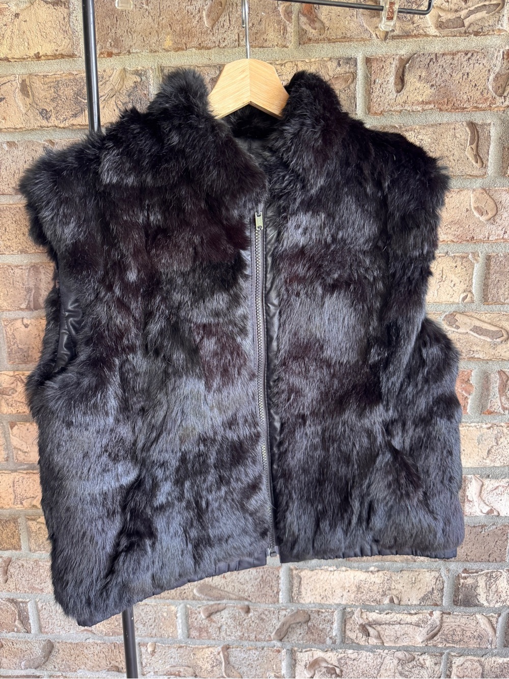 Vintage Reversible Black Rabbit Fur Vest Quilted Zip Front Women’s Size L - Picture 3 of 13